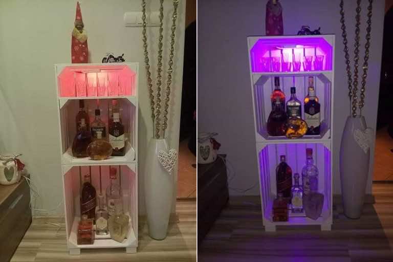 Zobacz jak ze starych skrzynek na owoce zrobić piękny barek z podświetleniem led