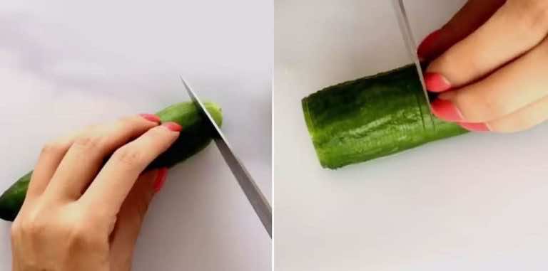 Wystarczy pokroić ogórka w plasterki aby zrobić z niego genialną dekorację do potrawy