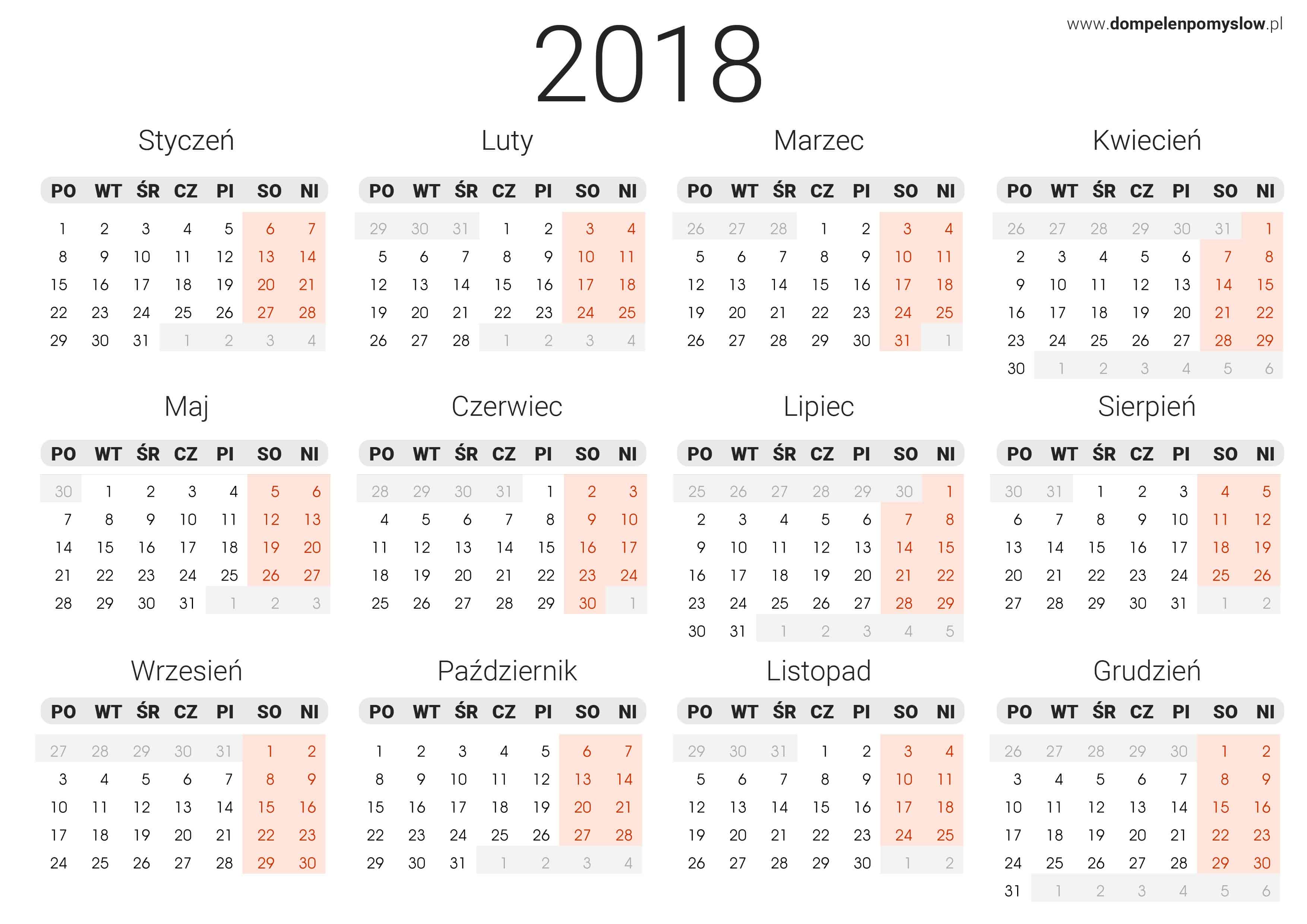 Kalendarz 2018 Z Nr Tygodniami Kalendarz 2018 Pdf - calendrier