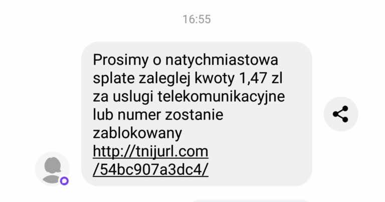 Uważajcie na SMSy w sprawie zaległości na koncie i blokadzie telefonu