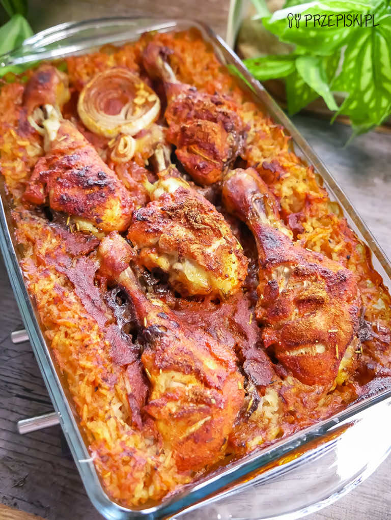 Pałki kurczaka pieczone na ryżu