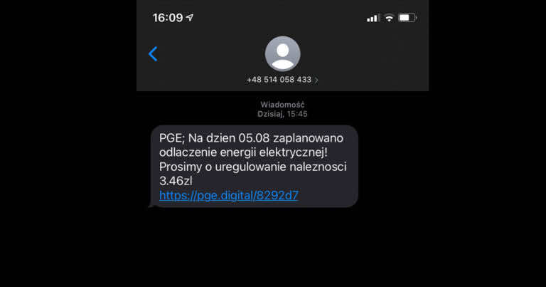 Uważajcie na SMSy o takiej treści od „PGE”. To oszustwo!