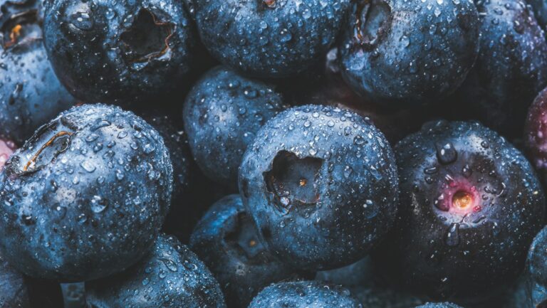 Świeże borówki pokryte kroplami wody